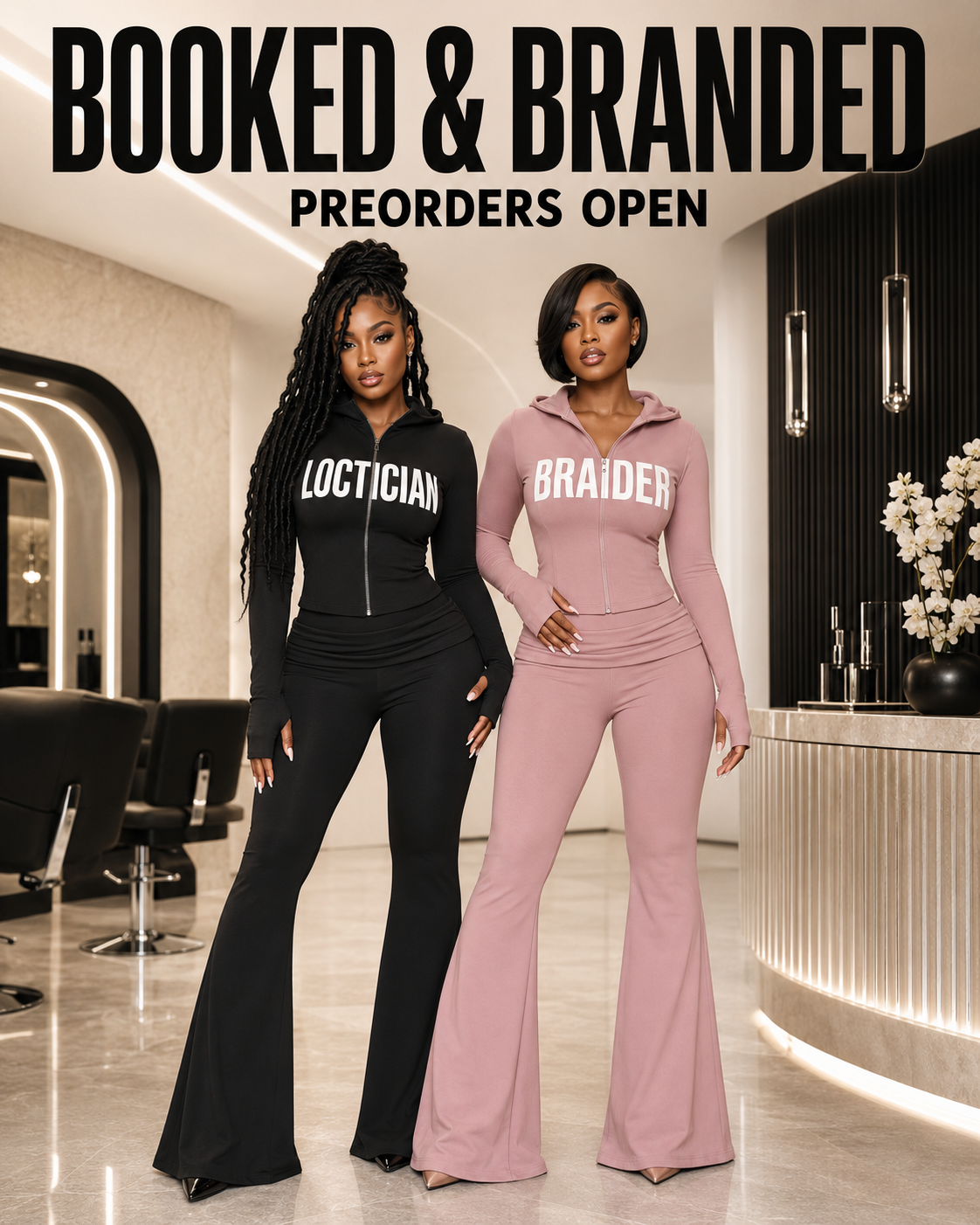 Booked and Branded preorder campaign featuring Loctician and Braider uniform examples